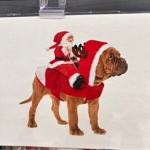 Festive Santa Dog Costume with Reindeer Antlers for Medium Size Dog NWT